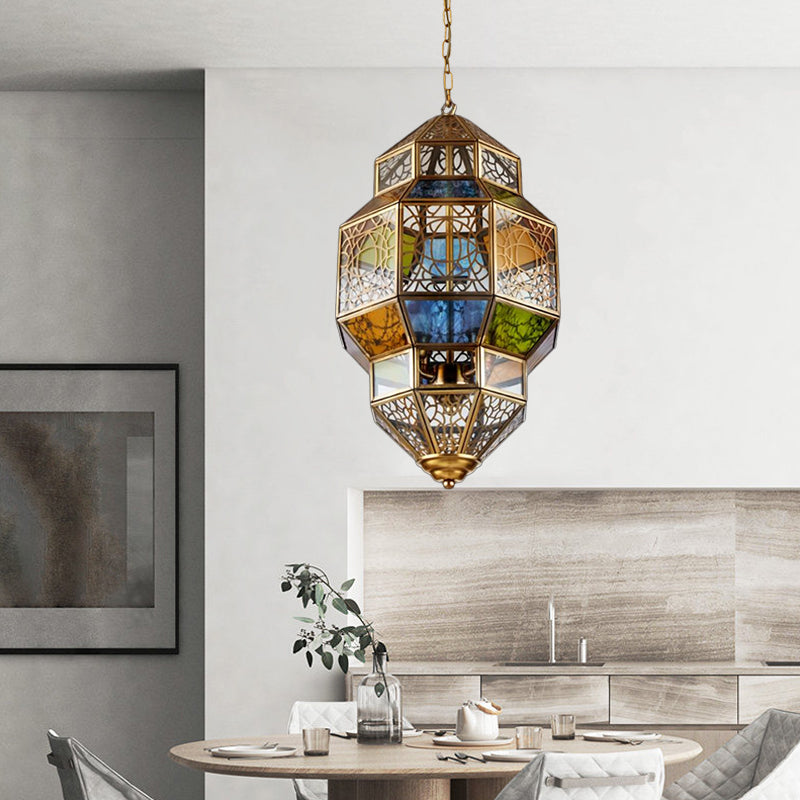 3-Head Gourd Chandelier Lighting Arab Brass Finish Metallic Hanging Ceiling Lamp with Colorful Glass Shade Brass Clearhalo 'Ceiling Lights' 'Chandeliers' Lighting' options 400481_3916dc5f-4b07-47a2-9c70-60d4bf231c76