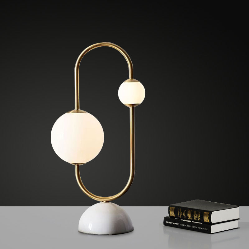 Orb Desk Light Contemporary Milky Glass 2 Heads Gold Table Lamp with Marble Base Gold Clearhalo 'Lamps' 'Table Lamps' Lighting' 400491