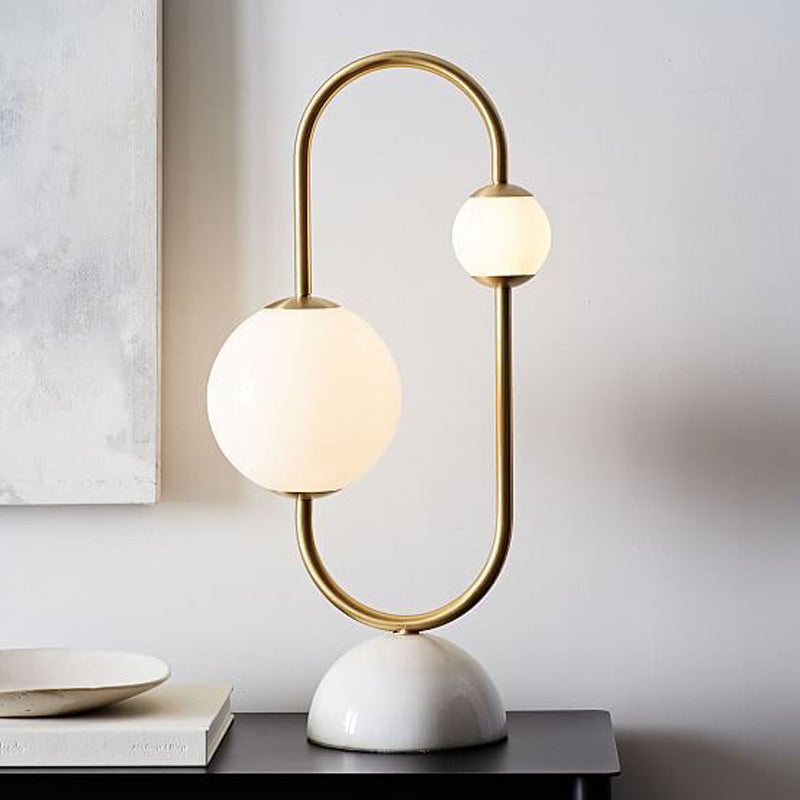 Orb Desk Light Contemporary Milky Glass 2 Heads Gold Table Lamp with Marble Base Clearhalo 'Lamps' 'Table Lamps' Lighting' 400492