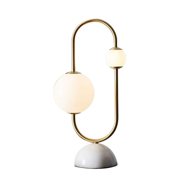 Orb Desk Light Contemporary Milky Glass 2 Heads Gold Table Lamp with Marble Base Clearhalo 'Lamps' 'Table Lamps' Lighting' 400494