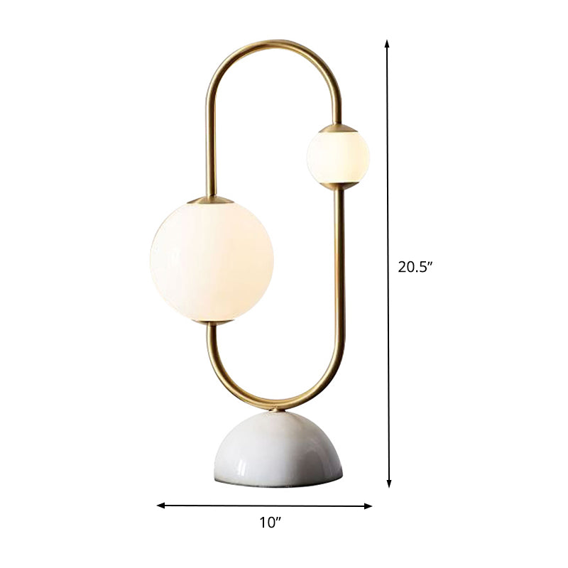 Orb Desk Light Contemporary Milky Glass 2 Heads Gold Table Lamp with Marble Base Clearhalo 'Lamps' 'Table Lamps' Lighting' 400495