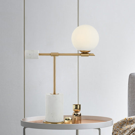 Modernist 1 Head Task Lighting Gold Spherical Night Table Lamp with White Glass Shade Gold Clearhalo 'Lamps' 'Table Lamps' Lighting' 400501