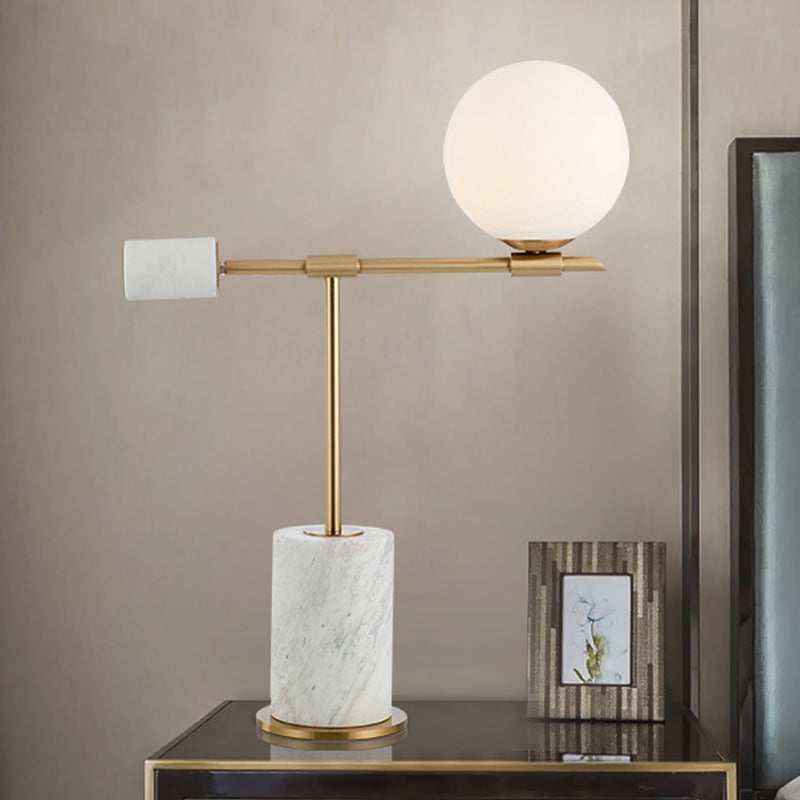 Modernist 1 Head Task Lighting Gold Spherical Night Table Lamp with White Glass Shade Clearhalo 'Lamps' 'Table Lamps' Lighting' 400502