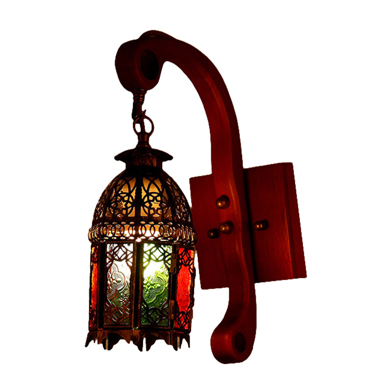 Metallic Copper Wall Light Fixture Lantern 1 Head Antiqued Wall Sconce Lamp for Bedroom Clearhalo 'Wall Lamps & Sconces' 'Wall Lights' Lighting' 400509