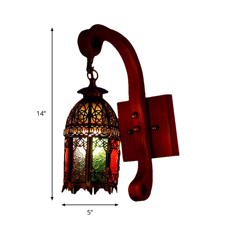 Metallic Copper Wall Light Fixture Lantern 1 Head Antiqued Wall Sconce Lamp for Bedroom Clearhalo 'Wall Lamps & Sconces' 'Wall Lights' Lighting' 400510