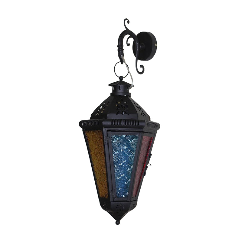1 Bulb Iron Sconce Lamp Art Deco Blue/Black Cone Balcony Wall Mount Ceiling Light with Colorful Glass Shade Clearhalo 'Wall Lamps & Sconces' 'Wall Lights' Lighting' 400513