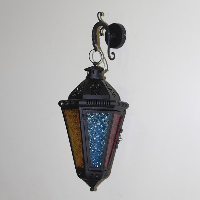1 Bulb Iron Sconce Lamp Art Deco Blue/Black Cone Balcony Wall Mount Ceiling Light with Colorful Glass Shade Clearhalo 'Wall Lamps & Sconces' 'Wall Lights' Lighting' 400514