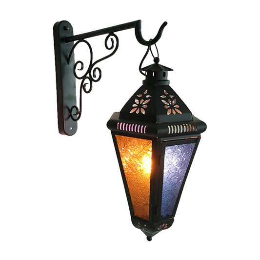 1 Bulb Iron Sconce Lamp Art Deco Blue/Black Cone Balcony Wall Mount Ceiling Light with Colorful Glass Shade Clearhalo 'Wall Lamps & Sconces' 'Wall Lights' Lighting' 400517