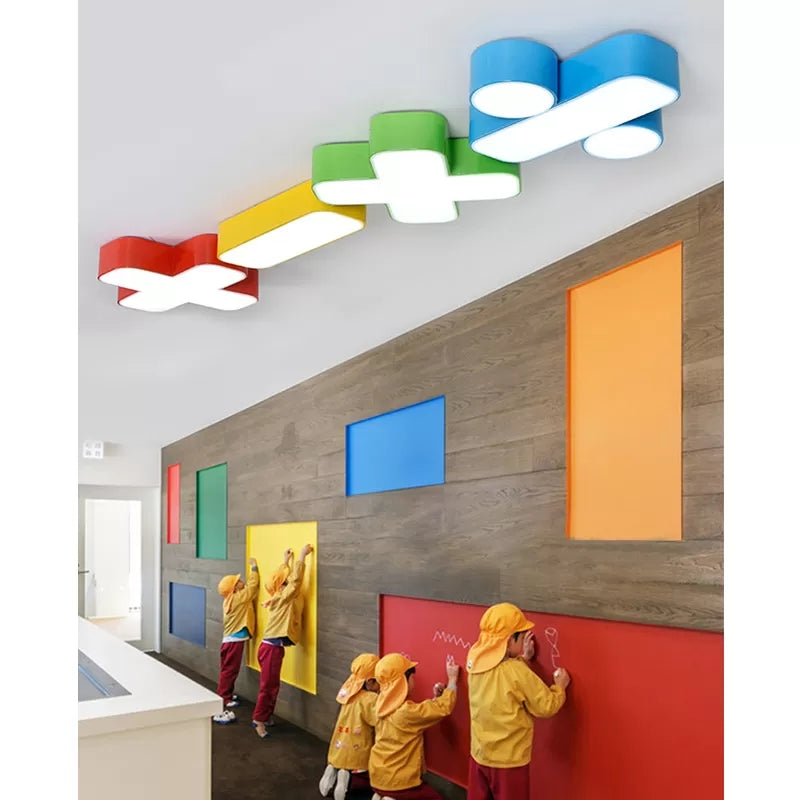 18"/23.5" W Red/Yellow/Blue/Green Symbol Shade Ceiling Light Kids Acrylic Flush Mount Lamp in Warm/White Light 23.5" Warm Clearhalo 'Ceiling Lights' 'Close To Ceiling Lights' 'Close to ceiling' 'Flush mount' Lighting' 40052