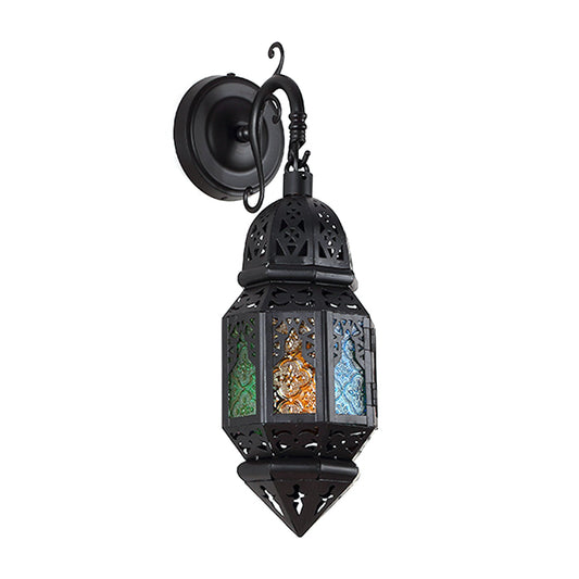 Lantern Metallic Sconce Lamp Fixture Vintage 1-Light Coffee Shop Wall Lighting in Black Clearhalo 'Wall Lamps & Sconces' 'Wall Lights' Lighting' 400527