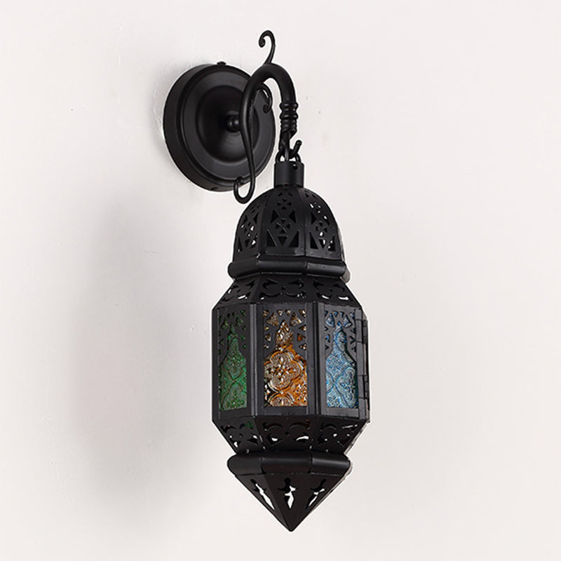 Lantern Metallic Sconce Lamp Fixture Vintage 1-Light Coffee Shop Wall Lighting in Black Clearhalo 'Wall Lamps & Sconces' 'Wall Lights' Lighting' 400528