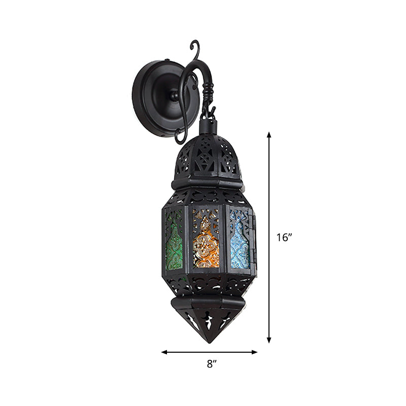 Lantern Metallic Sconce Lamp Fixture Vintage 1-Light Coffee Shop Wall Lighting in Black Clearhalo 'Wall Lamps & Sconces' 'Wall Lights' Lighting' 400529