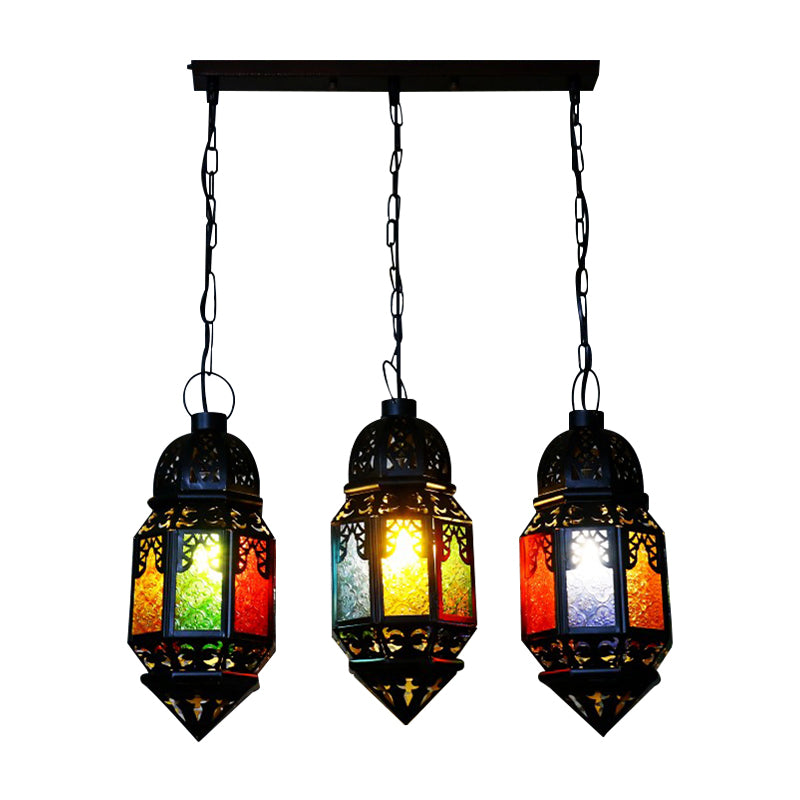 Black 3-Bulb Hanging Lighting Vintage Metallic Lantern Multi Pendant Lamp for Restaurant Clearhalo 'Ceiling Lights' 'Pendant Lights' 'Pendants' Lighting' 400568