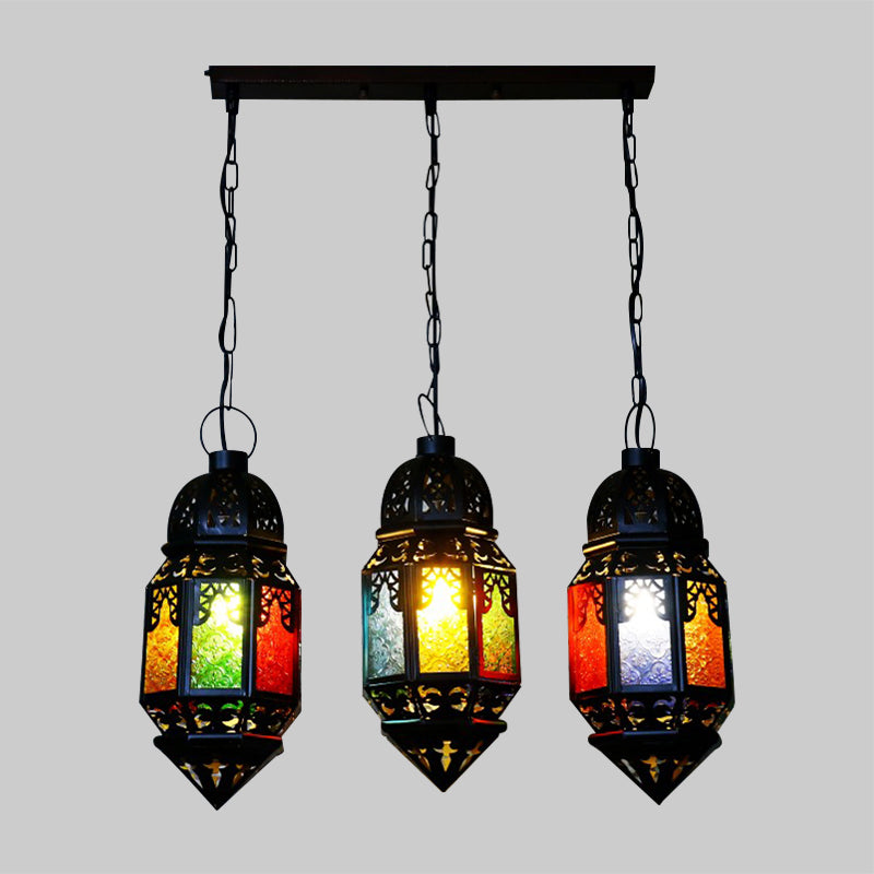 Black 3-Bulb Hanging Lighting Vintage Metallic Lantern Multi Pendant Lamp for Restaurant Clearhalo 'Ceiling Lights' 'Pendant Lights' 'Pendants' Lighting' 400569