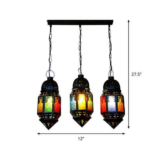 Black 3-Bulb Hanging Lighting Vintage Metallic Lantern Multi Pendant Lamp for Restaurant Clearhalo 'Ceiling Lights' 'Pendant Lights' 'Pendants' Lighting' 400570