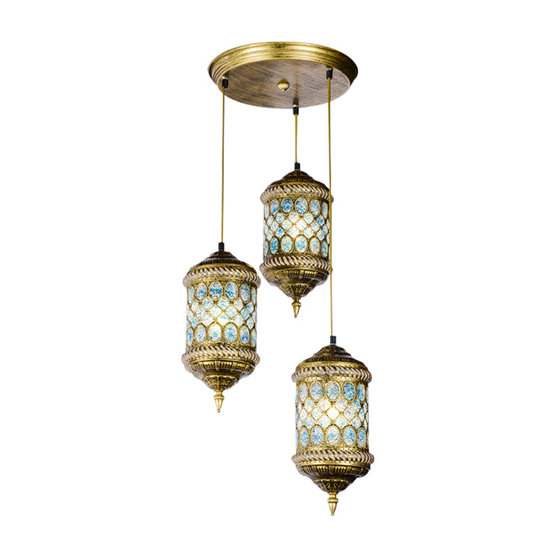 Cylindrical Metal Multi Pendant Light Art Deco 3 Heads Dining Room Ceiling Lamp Fixture in Red/Blue/Yellow Clearhalo 'Ceiling Lights' 'Pendant Lights' 'Pendants' Lighting' 400574