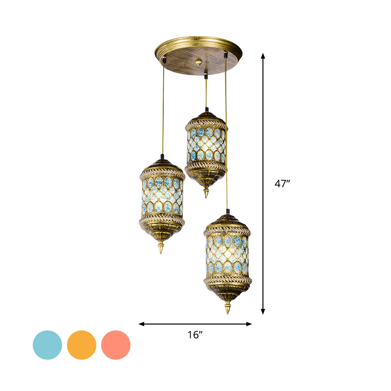 Cylindrical Metal Multi Pendant Light Art Deco 3 Heads Dining Room Ceiling Lamp Fixture in Red/Blue/Yellow Clearhalo 'Ceiling Lights' 'Pendant Lights' 'Pendants' Lighting' 400575