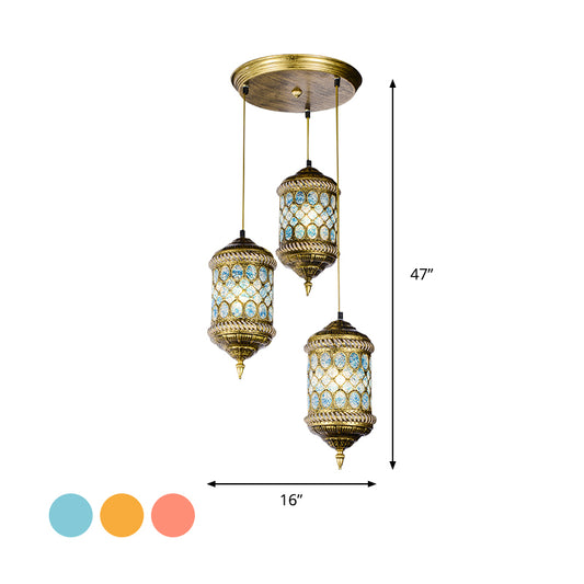 Cylindrical Metal Multi Pendant Light Art Deco 3 Heads Dining Room Ceiling Lamp Fixture in Red/Blue/Yellow Clearhalo 'Ceiling Lights' 'Pendant Lights' 'Pendants' Lighting' 400575