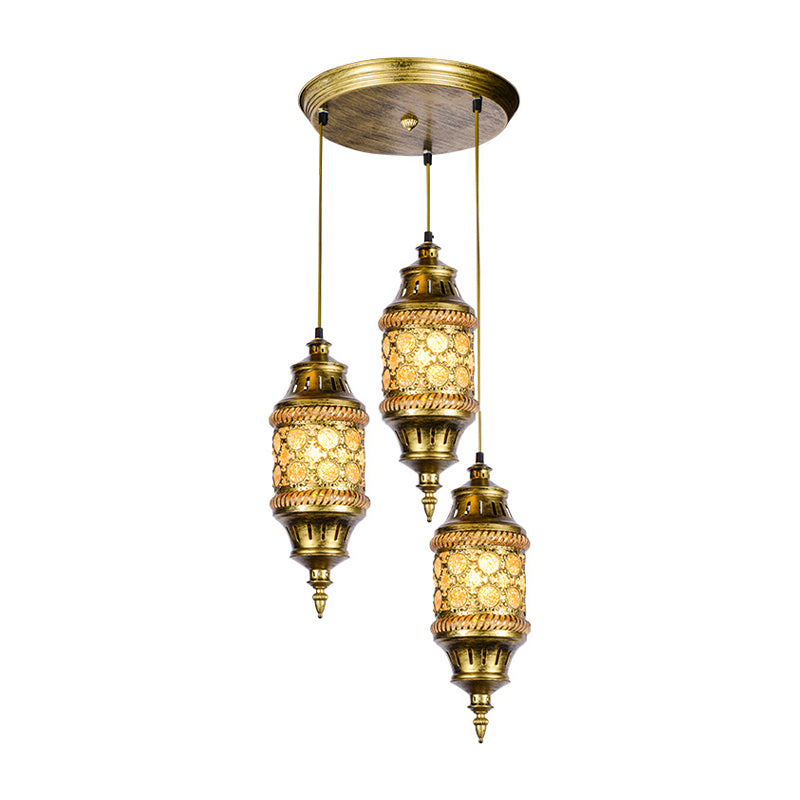 Cylindrical Metal Multi Pendant Light Art Deco 3 Heads Dining Room Ceiling Lamp Fixture in Red/Blue/Yellow Clearhalo 'Ceiling Lights' 'Pendant Lights' 'Pendants' Lighting' 400577