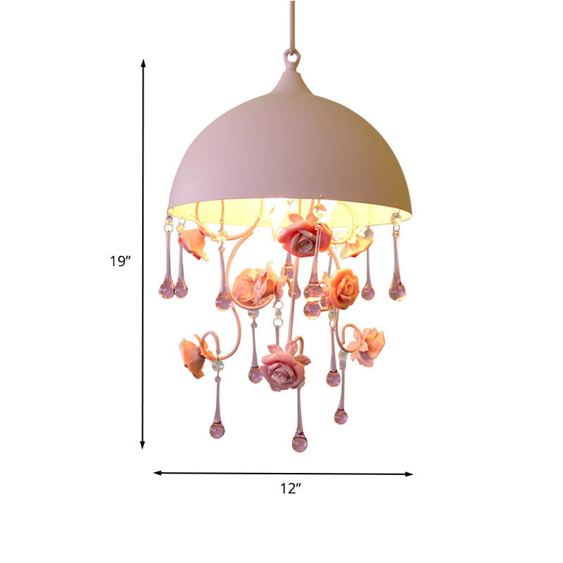 1 Light Dome Pendant Lamp Pastoral Pink Metal Rose Hanging Light Fixture for Living Room Clearhalo 'Art Deco Pendants' 'Cast Iron' 'Ceiling Lights' 'Ceramic' 'Crystal' 'Industrial Pendants' 'Industrial' 'Metal' 'Middle Century Pendants' 'Pendant Lights' 'Pendants' 'Tiffany' Lighting' 400678