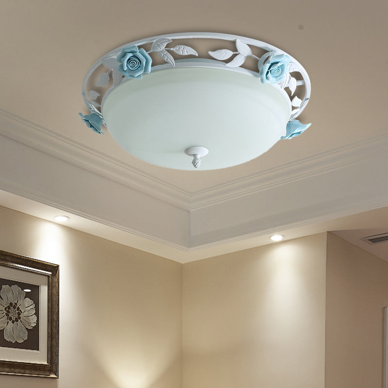 16"/19.5" Width Dome Bedroom Ceiling Lighting Countryside Metal LED White Flush Mount Light Fixture Clearhalo 'Ceiling Lights' 'Close To Ceiling Lights' 'Close to ceiling' 'Flush mount' Lighting' 400680