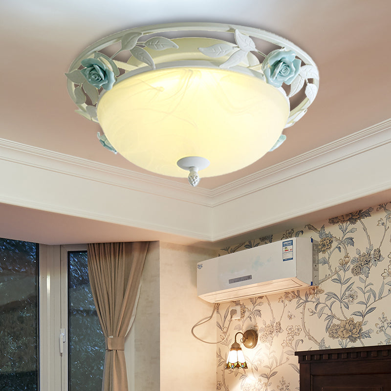 16"/19.5" Width Dome Bedroom Ceiling Lighting Countryside Metal LED White Flush Mount Light Fixture White 16" Clearhalo 'Ceiling Lights' 'Close To Ceiling Lights' 'Close to ceiling' 'Flush mount' Lighting' 400684