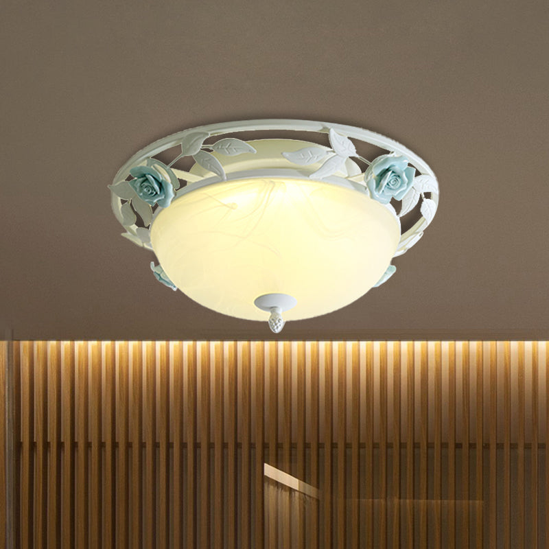 16"/19.5" Width Dome Bedroom Ceiling Lighting Countryside Metal LED White Flush Mount Light Fixture Clearhalo 'Ceiling Lights' 'Close To Ceiling Lights' 'Close to ceiling' 'Flush mount' Lighting' 400685