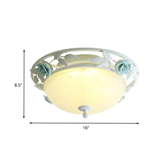 16"/19.5" Width Dome Bedroom Ceiling Lighting Countryside Metal LED White Flush Mount Light Fixture Clearhalo 'Ceiling Lights' 'Close To Ceiling Lights' 'Close to ceiling' 'Flush mount' Lighting' 400687