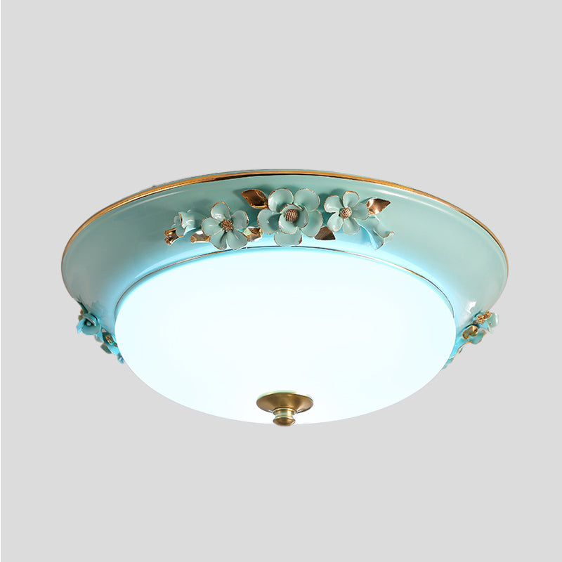 White 1 Head Ceiling Light Fixture Countryside Metal Dome LED Flush Mount Lighting for Bedroom, 12"/14.5"/17" Wide Clearhalo 'Ceiling Lights' 'Close To Ceiling Lights' 'Close to ceiling' 'Flush mount' Lighting' 400691