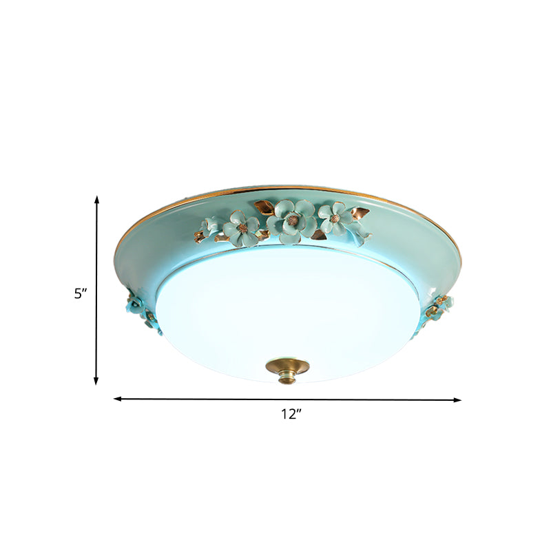 White 1 Head Ceiling Light Fixture Countryside Metal Dome LED Flush Mount Lighting for Bedroom, 12"/14.5"/17" Wide Clearhalo 'Ceiling Lights' 'Close To Ceiling Lights' 'Close to ceiling' 'Flush mount' Lighting' 400692