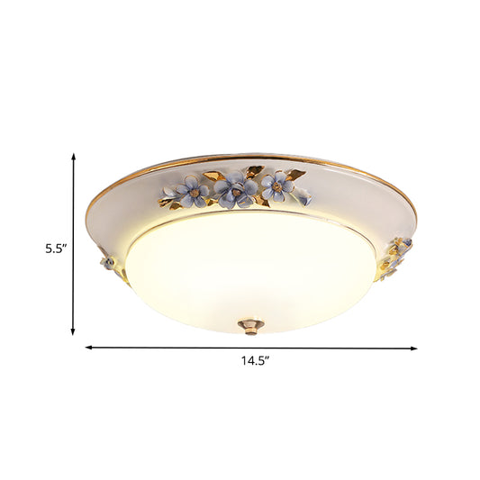 Metal White Ceiling Mounted Light Bowl 1 Head Korean Flower LED Flush Mount Lighting Fixture, 12"/14.5"/17" W Clearhalo 'Ceiling Lights' 'Close To Ceiling Lights' 'Close to ceiling' 'Flush mount' Lighting' 400700