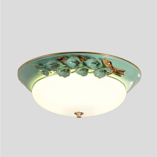 Pastoral Bowl Ceiling Mounted Fixture 1 Light Metal LED Flush Mount Lighting in White for Bedroom, 12"/14.5"/17" W Clearhalo 'Ceiling Lights' 'Close To Ceiling Lights' 'Close to ceiling' 'Flush mount' Lighting' 400705