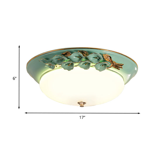 Pastoral Bowl Ceiling Mounted Fixture 1 Light Metal LED Flush Mount Lighting in White for Bedroom, 12"/14.5"/17" W Clearhalo 'Ceiling Lights' 'Close To Ceiling Lights' 'Close to ceiling' 'Flush mount' Lighting' 400708