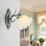 Scalloped Bedroom Sconce Lamp Korean Flower Metal 1 Light Gray and Green Wall Lighting Clearhalo 'Wall Lamps & Sconces' 'Wall Lights' Lighting' 400728