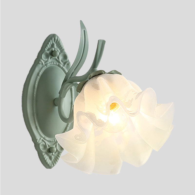 Scalloped Bedroom Sconce Lamp Korean Flower Metal 1 Light Gray and Green Wall Lighting Clearhalo 'Wall Lamps & Sconces' 'Wall Lights' Lighting' 400730