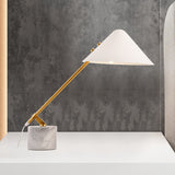 Tapered Task Lighting Modernism Metal 1 Head Small Desk Lamp in White with Marble Base White Clearhalo 'Lamps' 'Table Lamps' Lighting' 400776