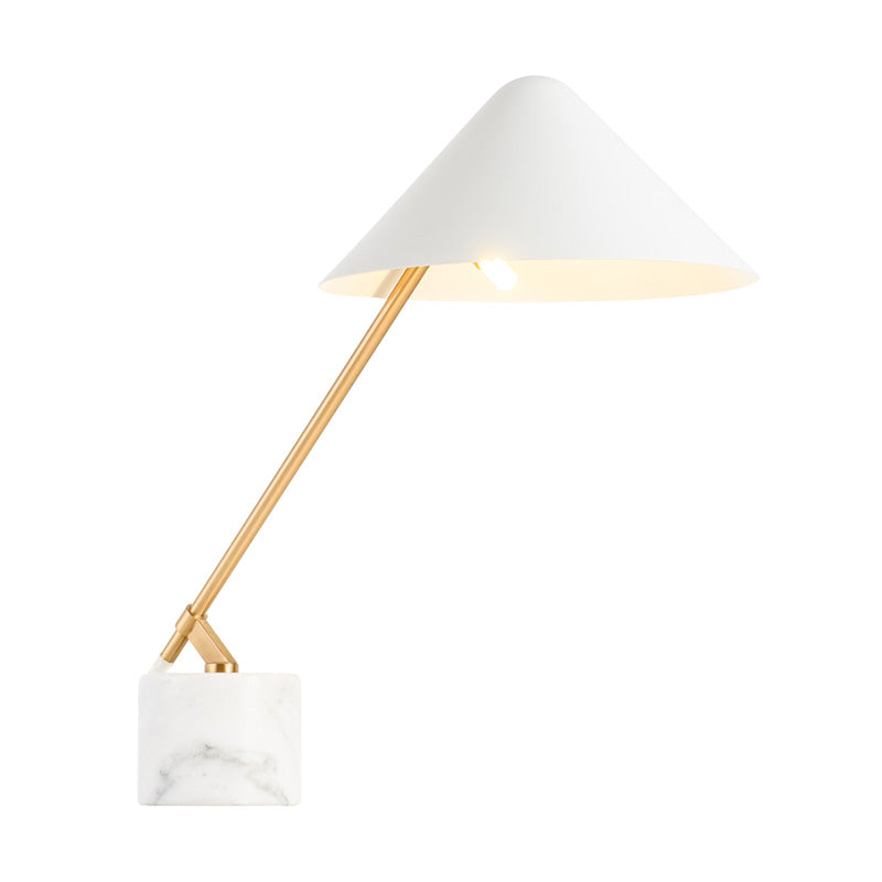 Tapered Task Lighting Modernism Metal 1 Head Small Desk Lamp in White with Marble Base Clearhalo 'Lamps' 'Table Lamps' Lighting' 400779