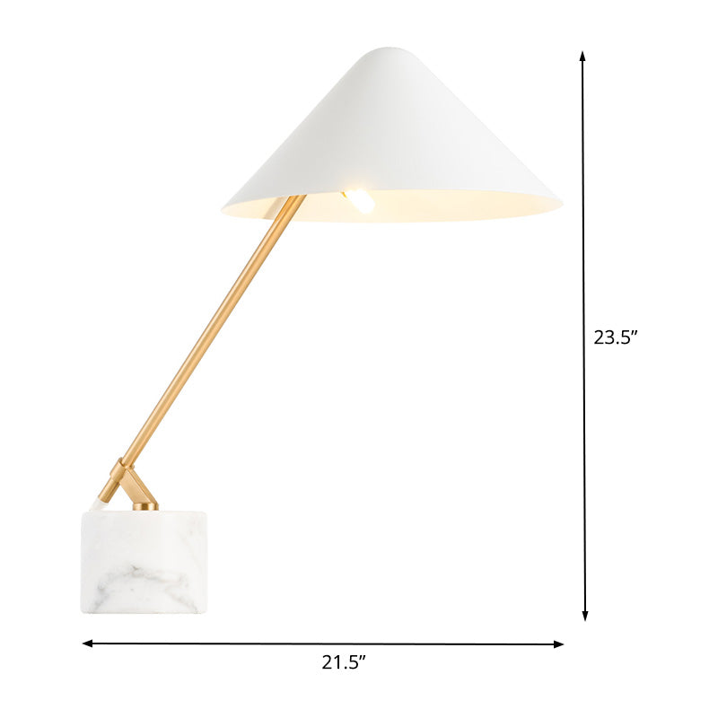 Tapered Task Lighting Modernism Metal 1 Head Small Desk Lamp in White with Marble Base Clearhalo 'Lamps' 'Table Lamps' Lighting' 400780