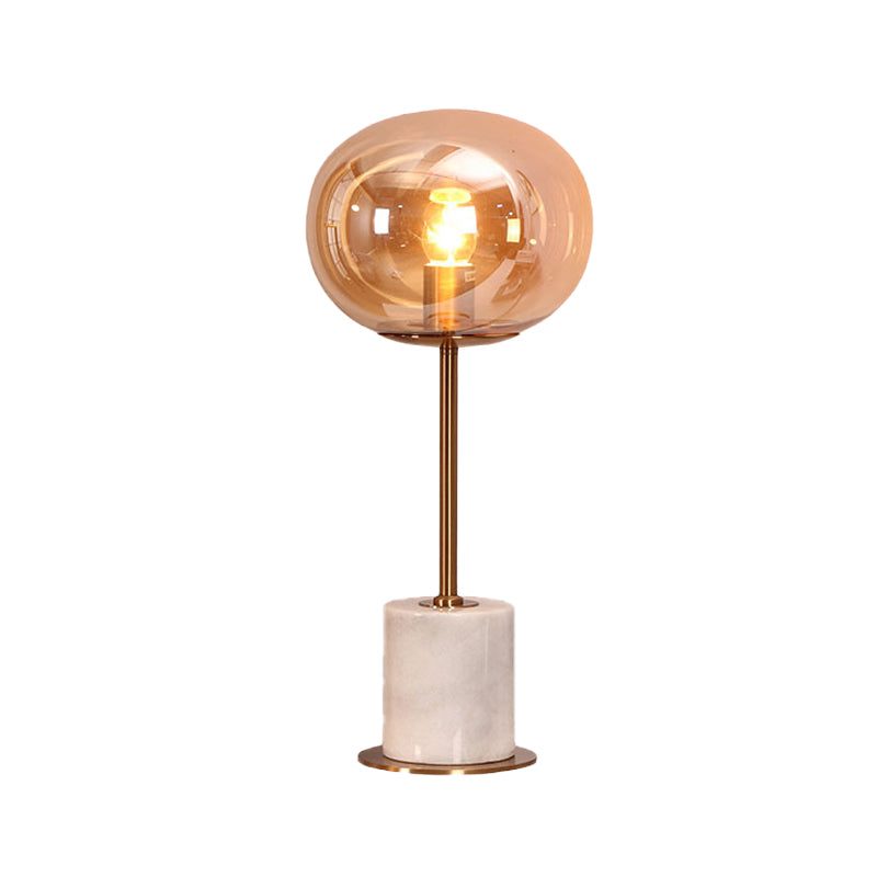 Amber Glass Oval Task Lighting Modernist 1 Head Night Table Lamp with Marble Base Clearhalo 'Lamps' 'Table Lamps' Lighting' 400812