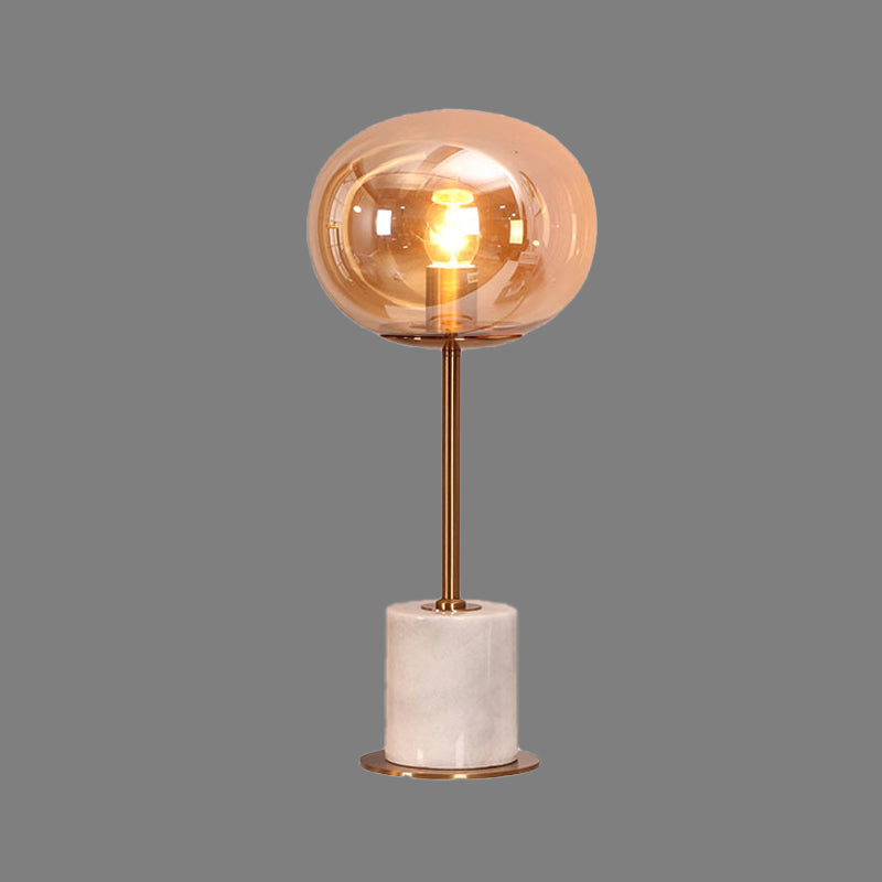 Amber Glass Oval Task Lighting Modernist 1 Head Night Table Lamp with Marble Base Clearhalo 'Lamps' 'Table Lamps' Lighting' 400813