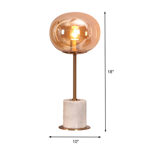 Amber Glass Oval Task Lighting Modernist 1 Head Night Table Lamp with Marble Base Clearhalo 'Lamps' 'Table Lamps' Lighting' 400814