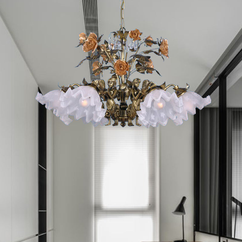 Scalloped Bedroom Ceiling Chandelier American Flower Metal 6/7/9 Heads Bronze Hanging Light Fixture 6 Bronze Clearhalo 'Ceiling Lights' 'Chandeliers' Lighting' options 400815_0bcdca48-41d6-41f9-b60f-1d2fd59a3dc1