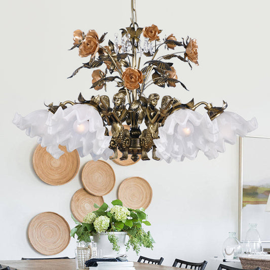 Scalloped Bedroom Ceiling Chandelier American Flower Metal 6/7/9 Heads Bronze Hanging Light Fixture Clearhalo 'Ceiling Lights' 'Chandeliers' Lighting' options 400816