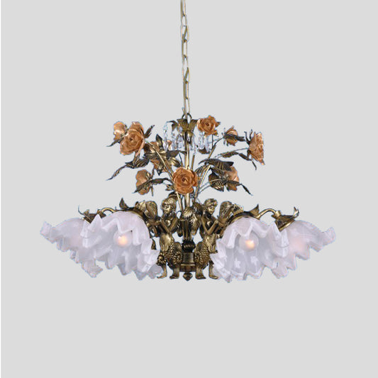 Scalloped Bedroom Ceiling Chandelier American Flower Metal 6/7/9 Heads Bronze Hanging Light Fixture Clearhalo 'Ceiling Lights' 'Chandeliers' Lighting' options 400818