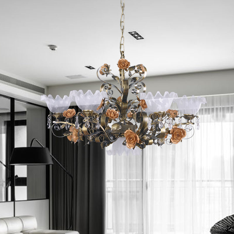 Scalloped Bedroom Ceiling Chandelier American Flower Metal 6/7/9 Heads Bronze Hanging Light Fixture 7 Bronze Clearhalo 'Ceiling Lights' 'Chandeliers' Lighting' options 400820_e89b38d7-24f9-47f1-aa23-4b0fee2126bd