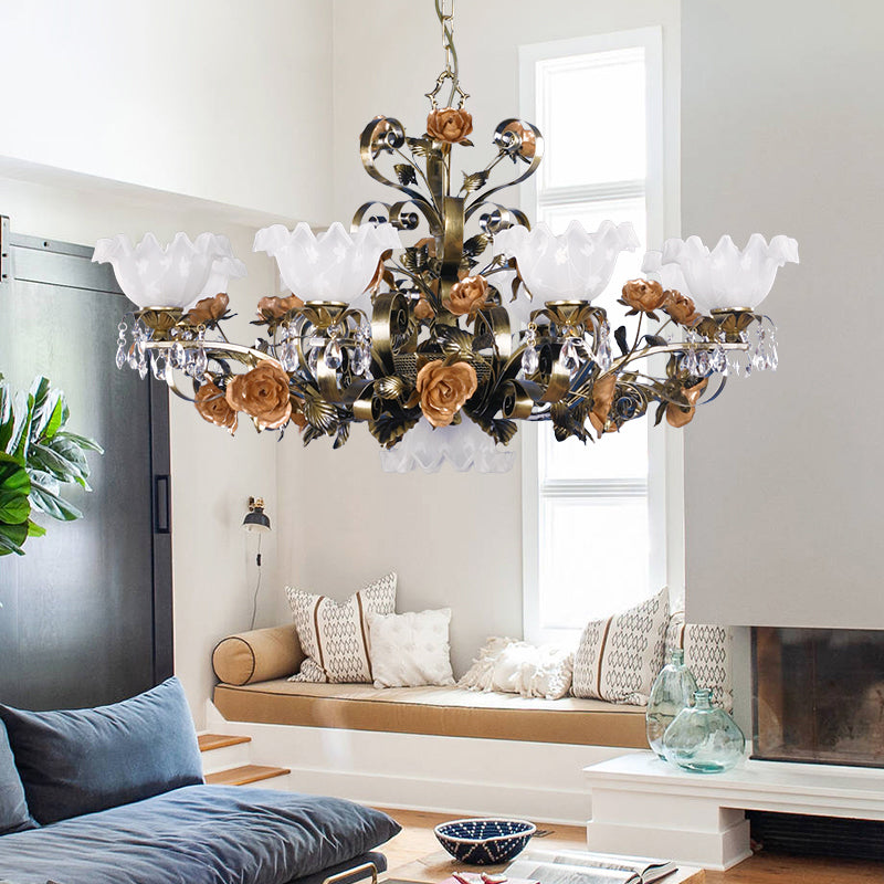 Scalloped Bedroom Ceiling Chandelier American Flower Metal 6/7/9 Heads Bronze Hanging Light Fixture 9 Bronze Clearhalo 'Ceiling Lights' 'Chandeliers' Lighting' options 400824_e3225dcf-11ac-4a43-8b1a-5851fd9e3c70