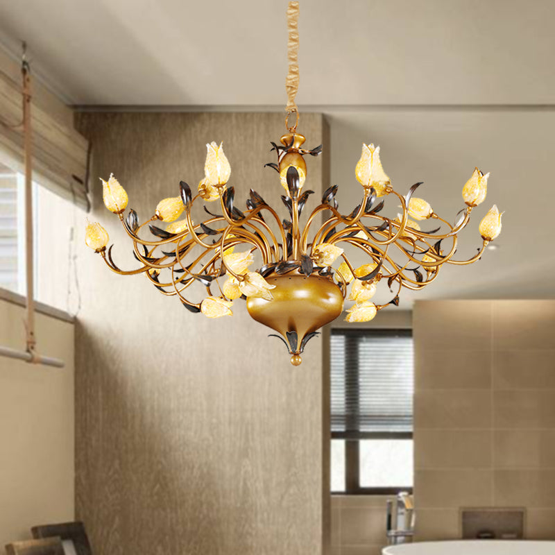 Brass 30 Heads Chandelier Lighting Vintage Metal Tulip LED Pendant Ceiling Light for Living Room Brass Clearhalo 'Ceiling Lights' 'Chandeliers' Lighting' options 400842_e1e6dfd8-4c86-4c45-8ec9-34de77b211f3