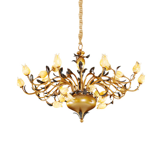 Brass 30 Heads Chandelier Lighting Vintage Metal Tulip LED Pendant Ceiling Light for Living Room Clearhalo 'Ceiling Lights' 'Chandeliers' Lighting' options 400844