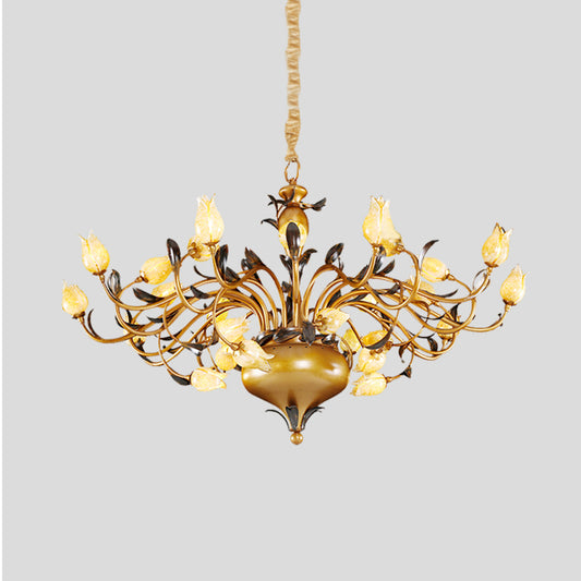 Brass 30 Heads Chandelier Lighting Vintage Metal Tulip LED Pendant Ceiling Light for Living Room Clearhalo 'Ceiling Lights' 'Chandeliers' Lighting' options 400845