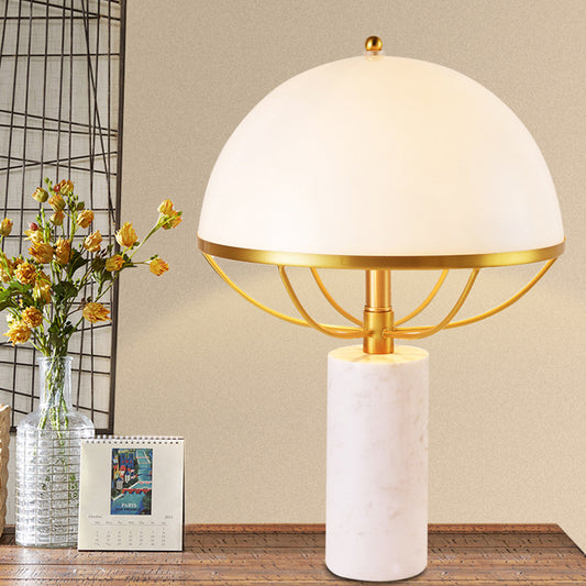 Gold Hemisphere Task Lamp Modernism 1 Head Opal Glass Table Light with Marble Base Clearhalo 'Lamps' 'Table Lamps' Lighting' 400848